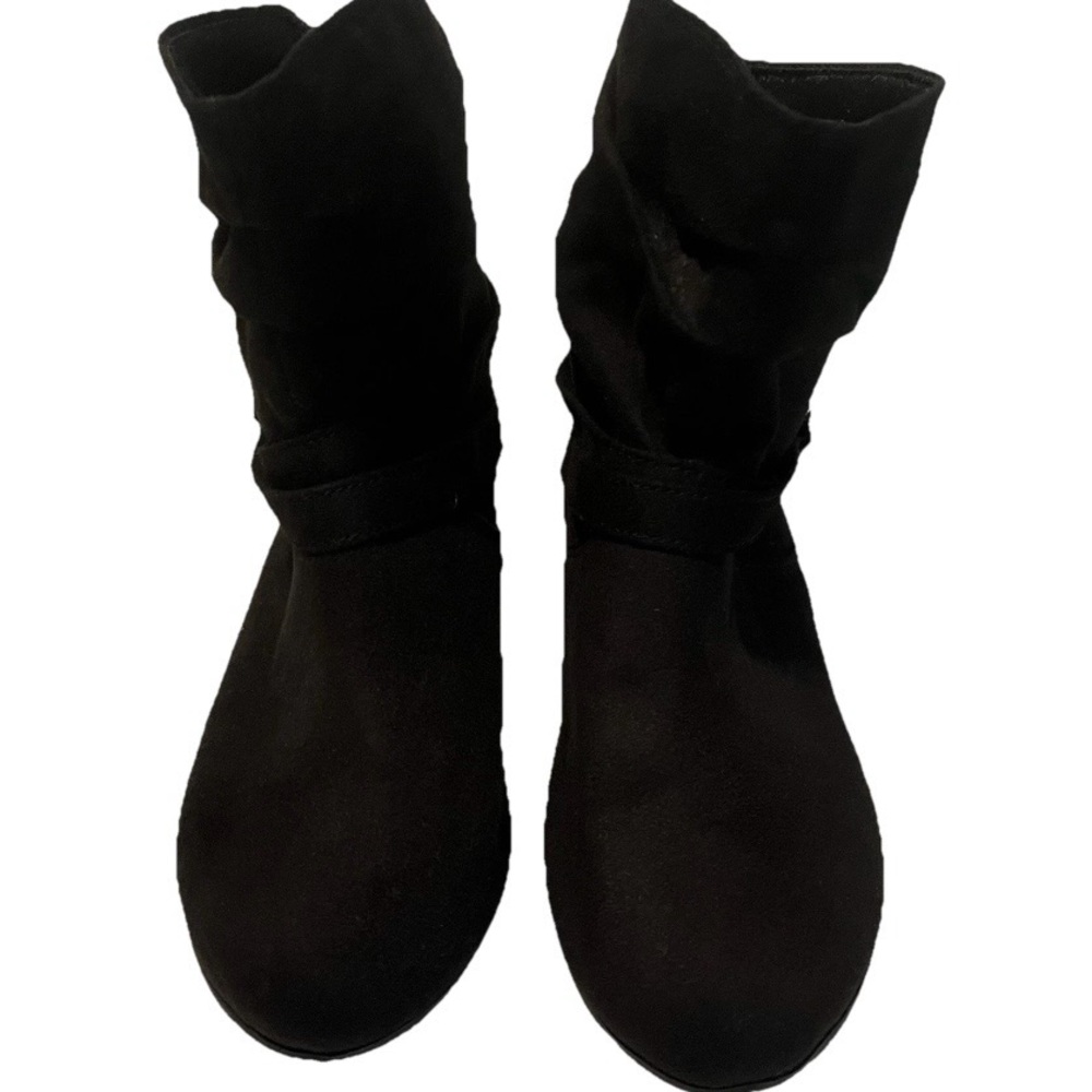 Lower East Side Black Boots Women Faux Suede Women Sz 7W Crisscross Strap Buckle